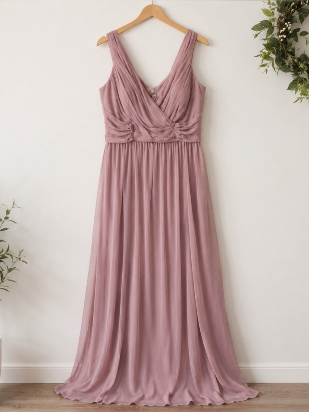 David’s Bridal DB Studio Blush Pink Chiffon Bridesmaid Dress Size 18 Formal Gown